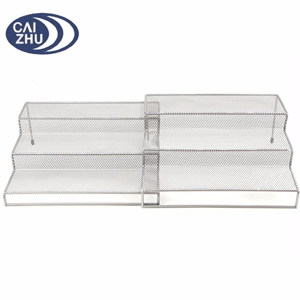 Guangzhou Metal Mesh Expandable 3 Tiers Spice Rack Condiment Holder Kitchen Pantry Cabinet