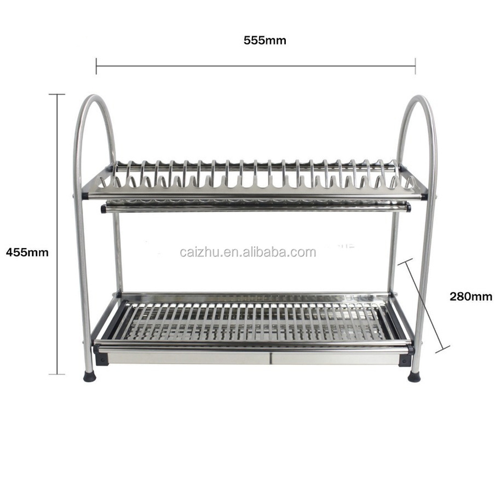 European style 304 stainless steel 2-Tiers  kitchen rack dish drainer