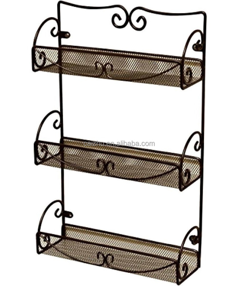 Black Scroll Storage 3 Tier Shelf Kitchen Wall Mount Spice Rack Spice Jar Organizer