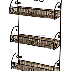 Black Scroll Storage 3 Tier Shelf Kitchen Wall Mount Spice Rack Spice Jar Organizer