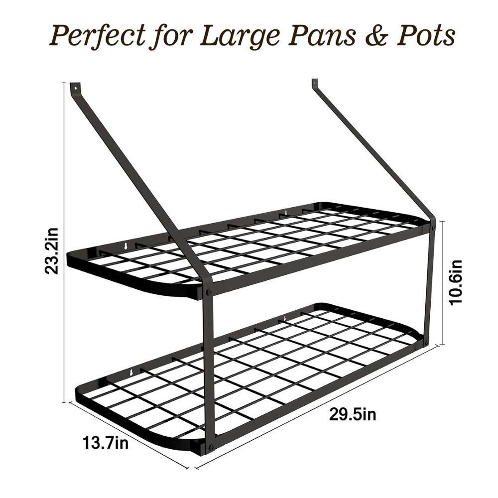 Wall Mounted 2 Tiers Shelf Pot Rack Pan Hanging Racks