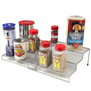 Guangzhou Metal Mesh Expandable 3 Tiers Spice Rack Condiment Holder Kitchen Pantry Cabinet