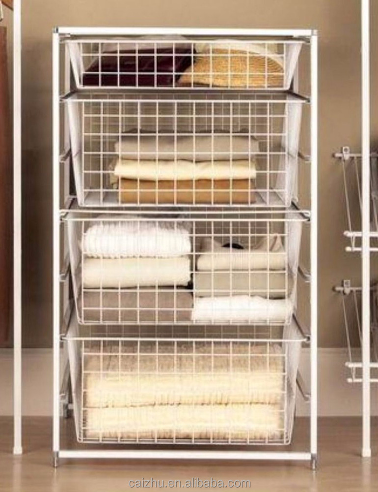 Metal Wire Closet Clothing Clothes Organizer Storage Rack Basket Shelves Drawers