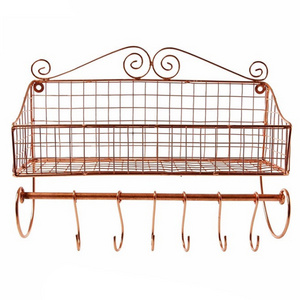 VINTAGE WALL STORAGE BASKET SHELF UNIT WALL MOUNT HANGING KITCHEN WIRE BASKET in COPPER COLOR