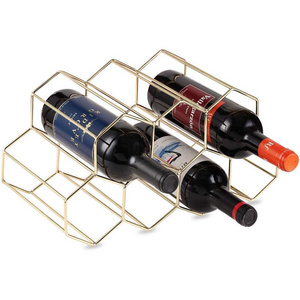 Gold Metal Wine Rack Freestanding Tabletop Wine Rack Holder Countertop Wine Bottle Holder - 9 Bottles