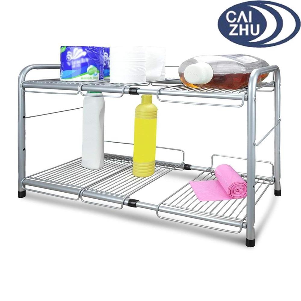 Kitchen Bathroom Cabinet 2 Tier Under Sink Expandable Shelf Storage Organizer Rack