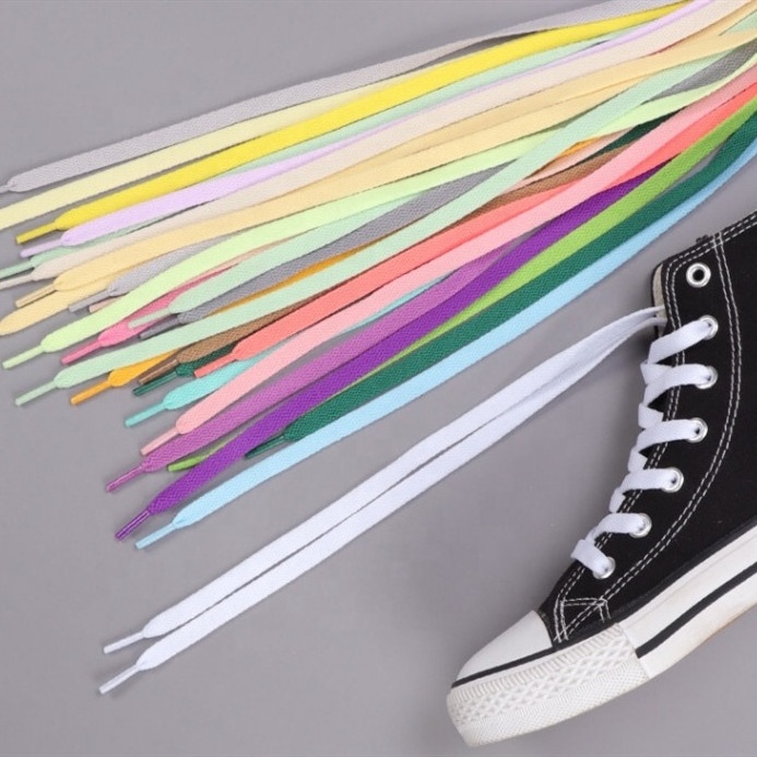 Flat Cheap Shoelaces Polyester Colorful Unisex Shoelace with 8mm width Wholesale Custom shoe laces