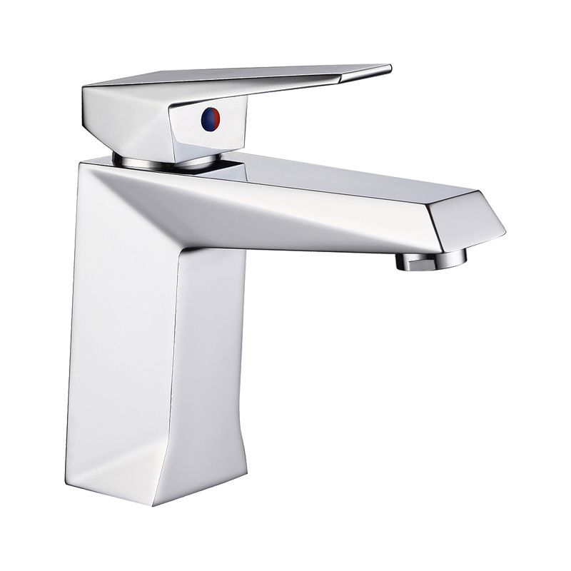 Chrome plated wire drawing basin faucet single hole installation hot and cold mixer single handle