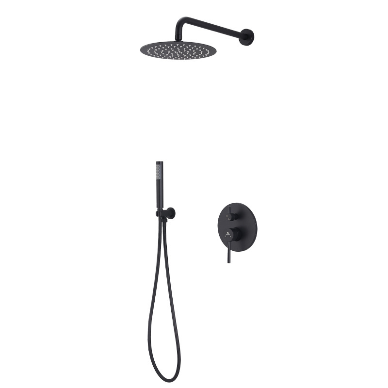 Matte black appearance hidden wall hanging shower faucet brass spool double handle design rain shower faucet