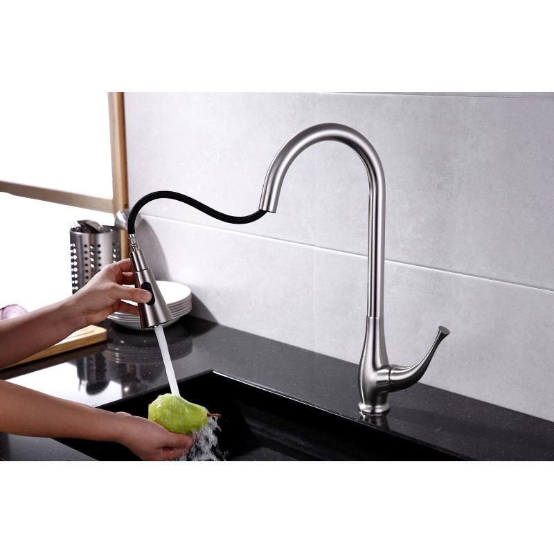 FROXI Brass Stainless Steel Brushed Black Torneira Gourmet Pull Down Kitchen Sink Faucets Pull Out Spring Kitchen Faucets