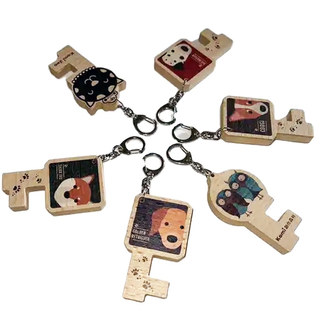 Printed Wooden Keychain Mobile Phone Holder Personalized Key chain Unique Corporate Gift