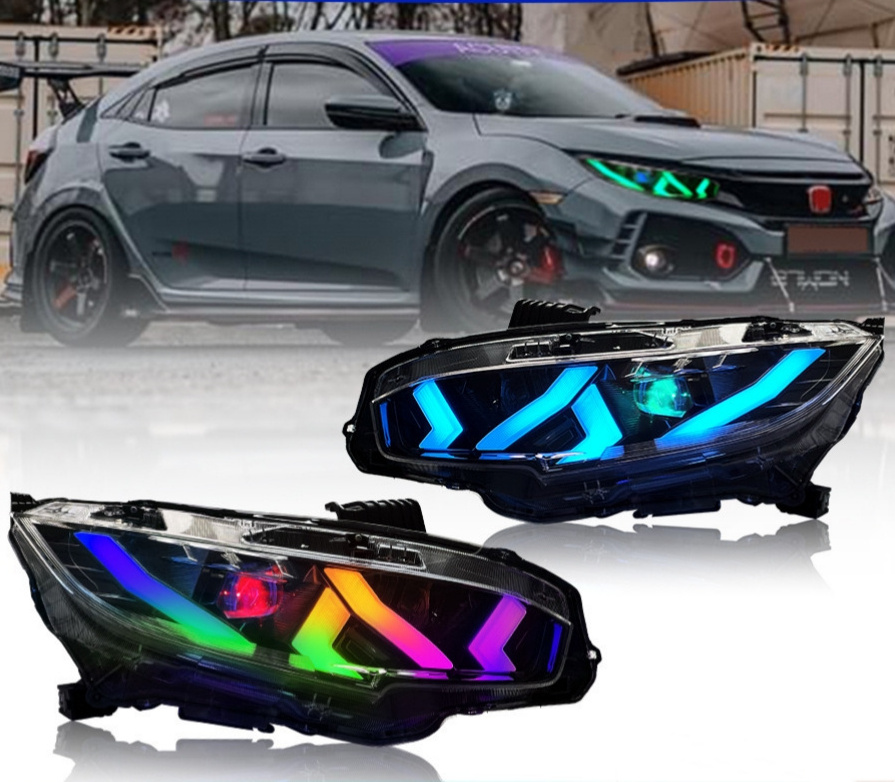 Hot Selling RGB LED Red White Blue Eyes Dynamic Turn signal Headlights for Honda 10th 11th Civic Type R hatchback FK8 FL5