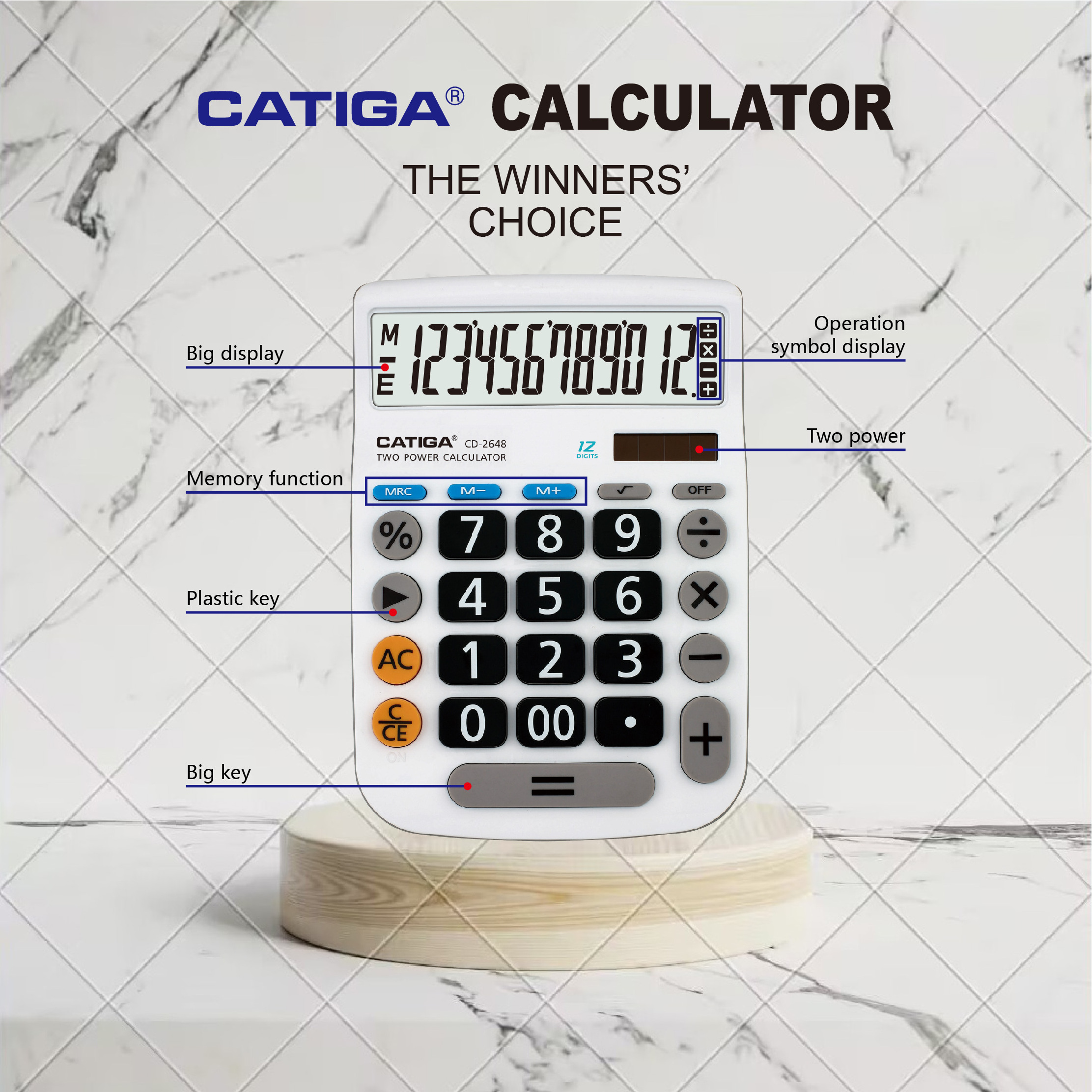 CD-2648 CATIGA 12 digits big button business calculator solar electronic desktop calculator