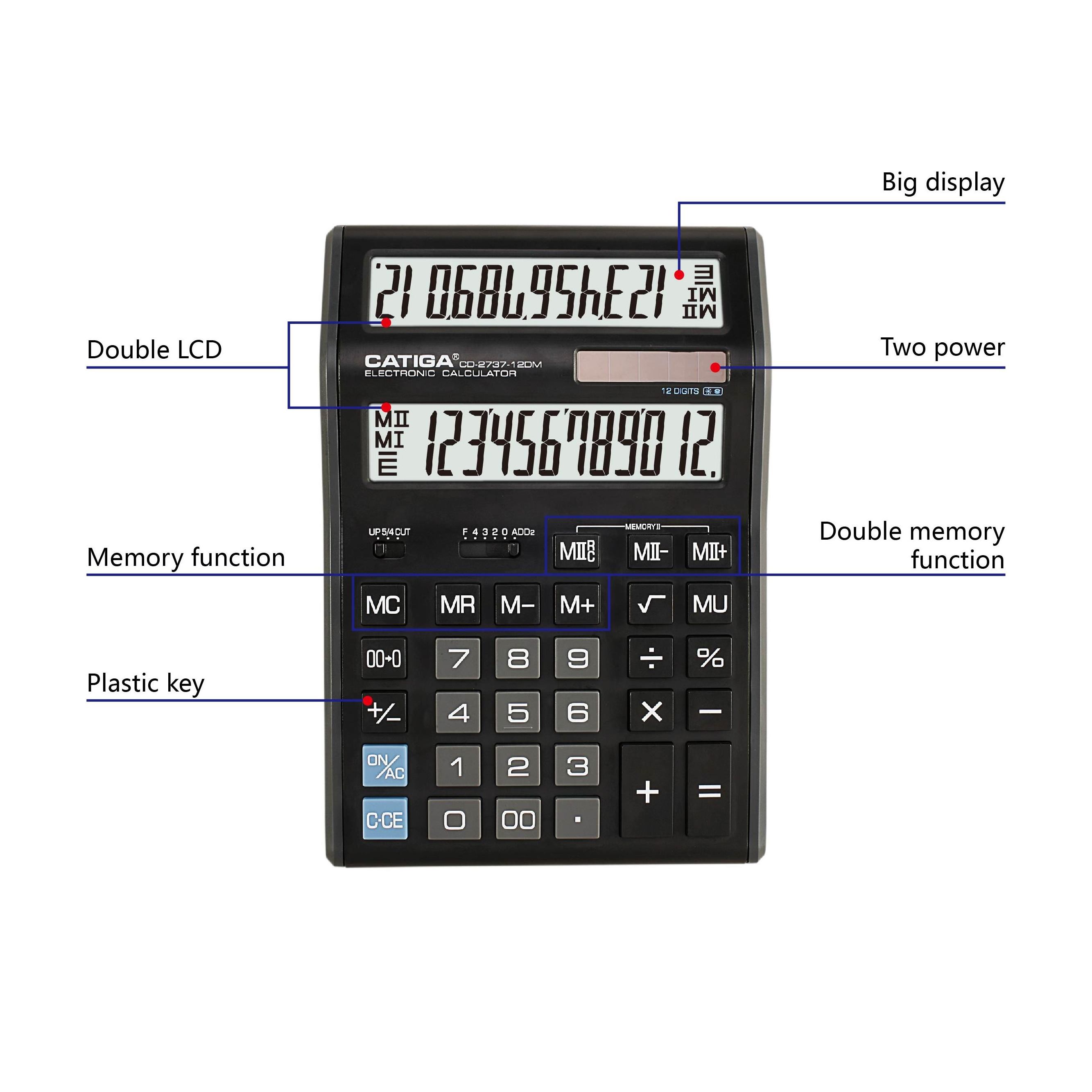 CD-2737-12DM Hot Sale Old Style 12 Digit Large LCD Display Scientific Calculator With Graphic Functions For Desk