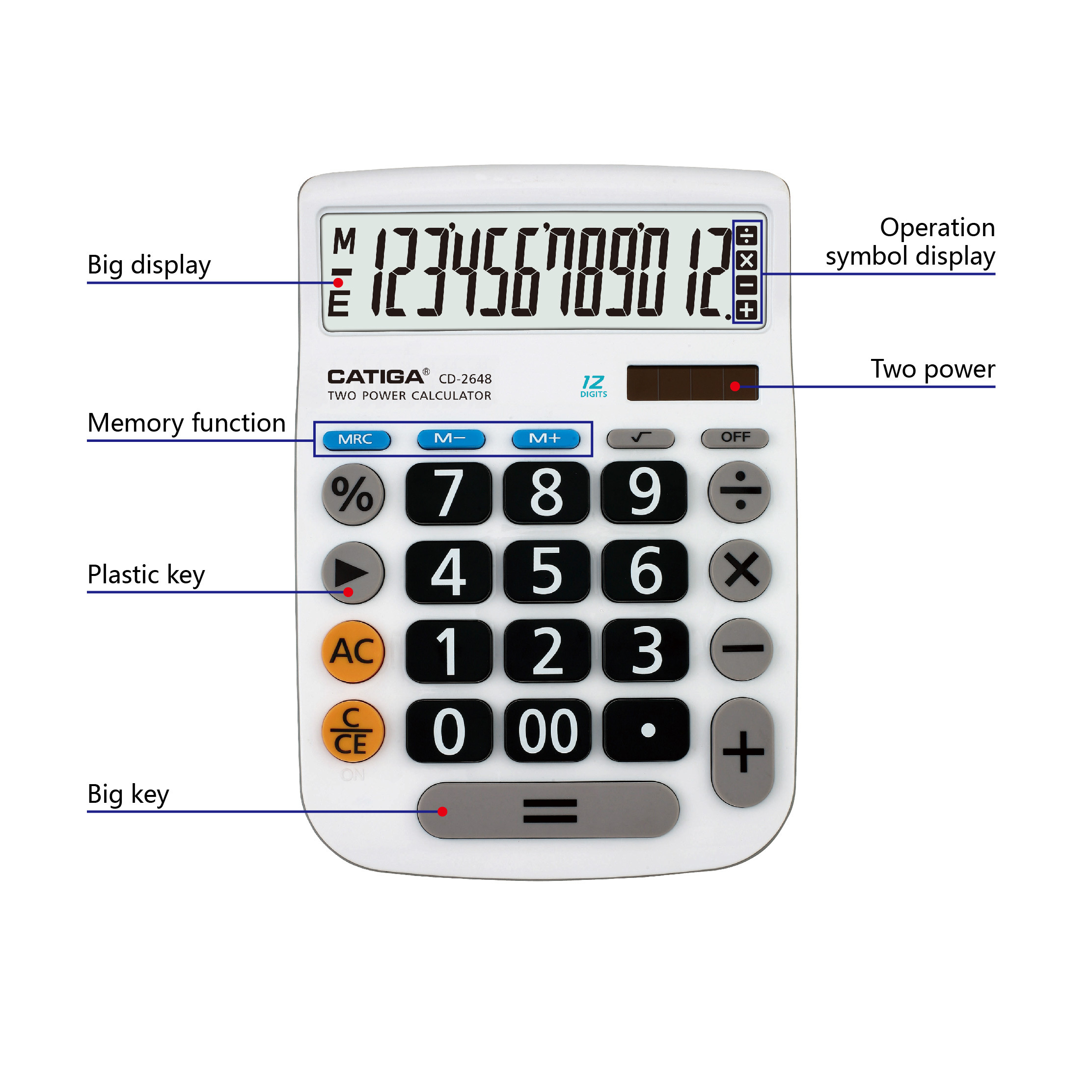 CD-2648 CATIGA 12 digits big button business calculator solar electronic desktop calculator