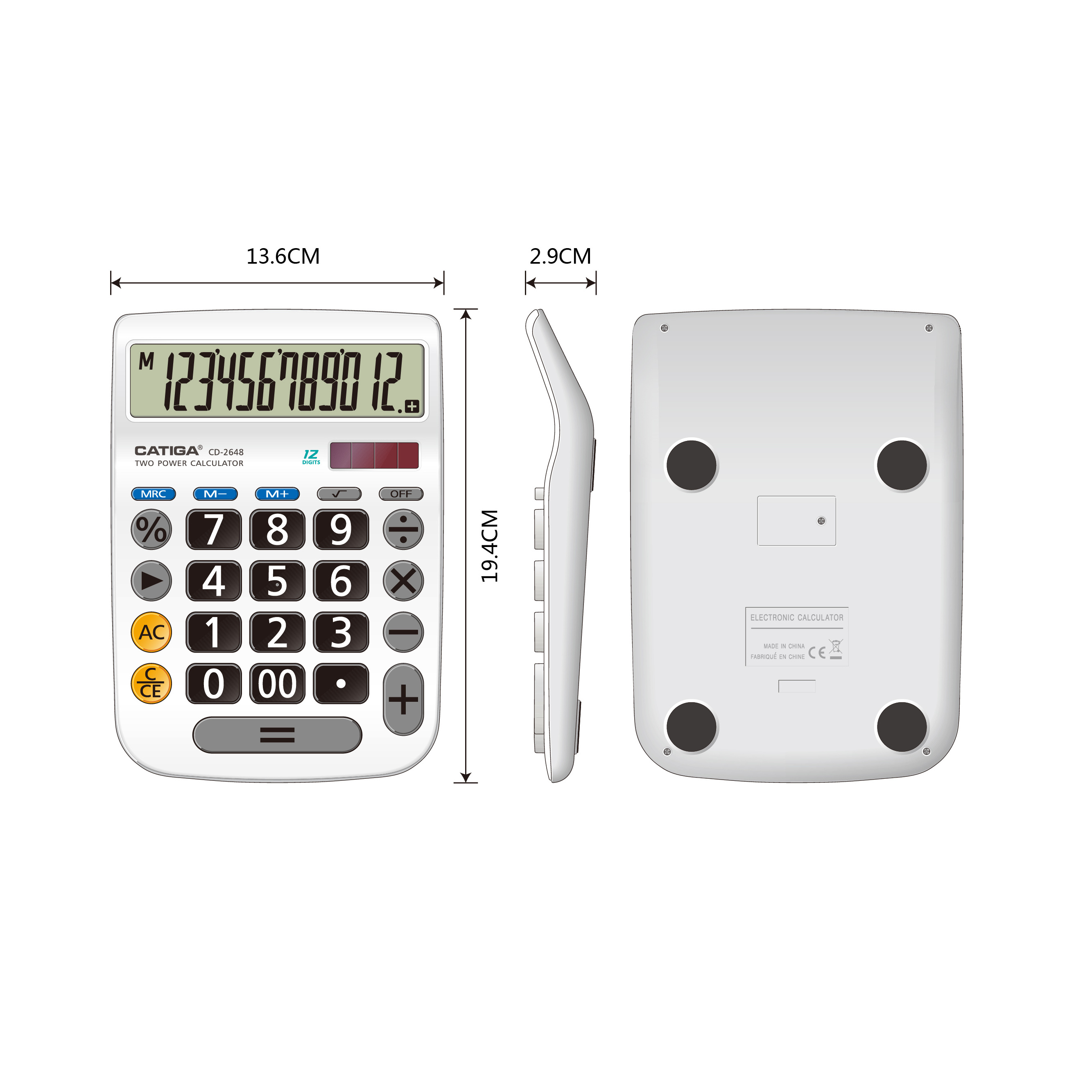 CD-2648 CATIGA 12 digits big button business calculator solar electronic desktop calculator