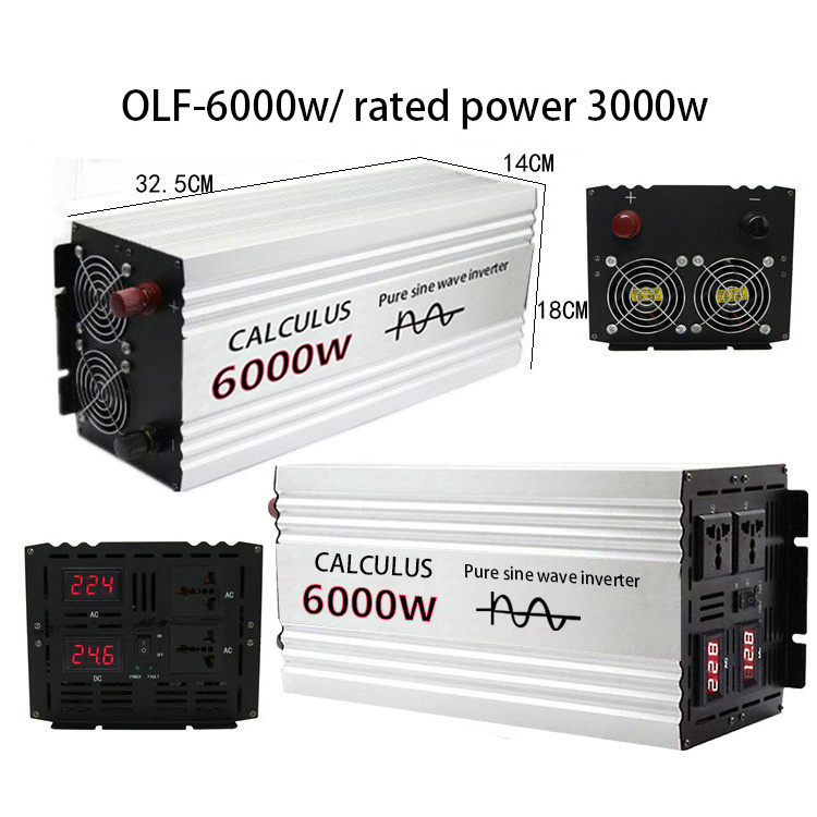 High Power 3KW 24v to 220v Peak Value 6000W Power Inverter Pure Household Equipment Pure Sine Wave Inverter 3000W