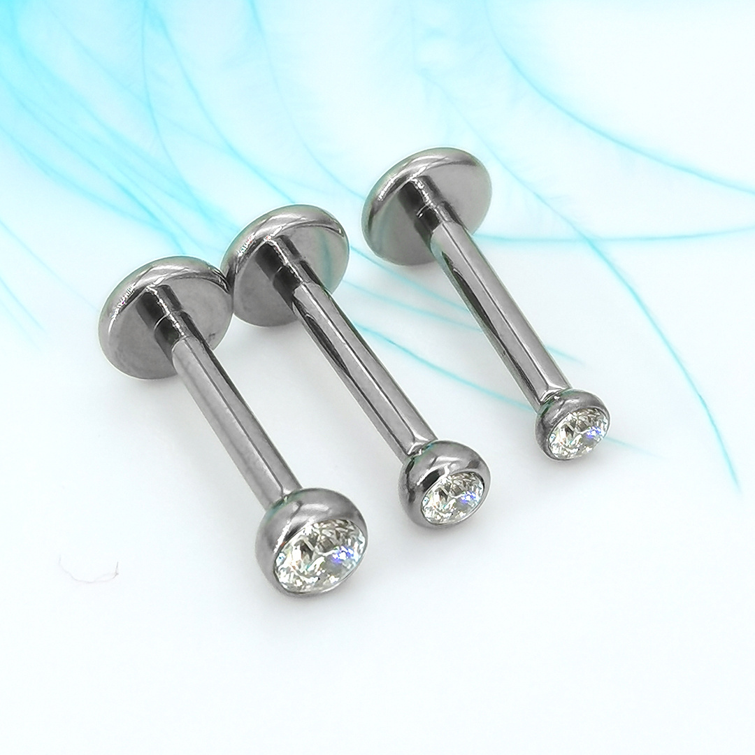 Implant Grade Internally Threaded ASTM F136 Titanium Flat Back Labret Lip Earrings for Sensitive Ears