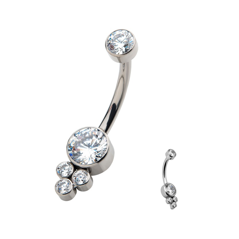 Calendo Wholesale ASTM F136 Titanium Internally Threaded Curved Belly Ring with Zirconia Navel Ring Piercing Jewelry