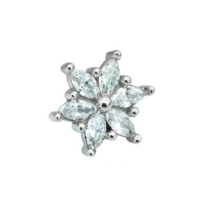 14kt Solid White Gold Christmas Snow flake labret piercing jewelry push pin Ends Fine jewelry Piercing Jewelry