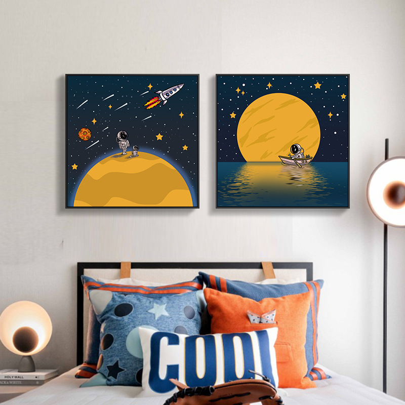 High Quality Children'S Room Bedroom Bedside Mural Space Astronaut Dream Wall Decorative Painting