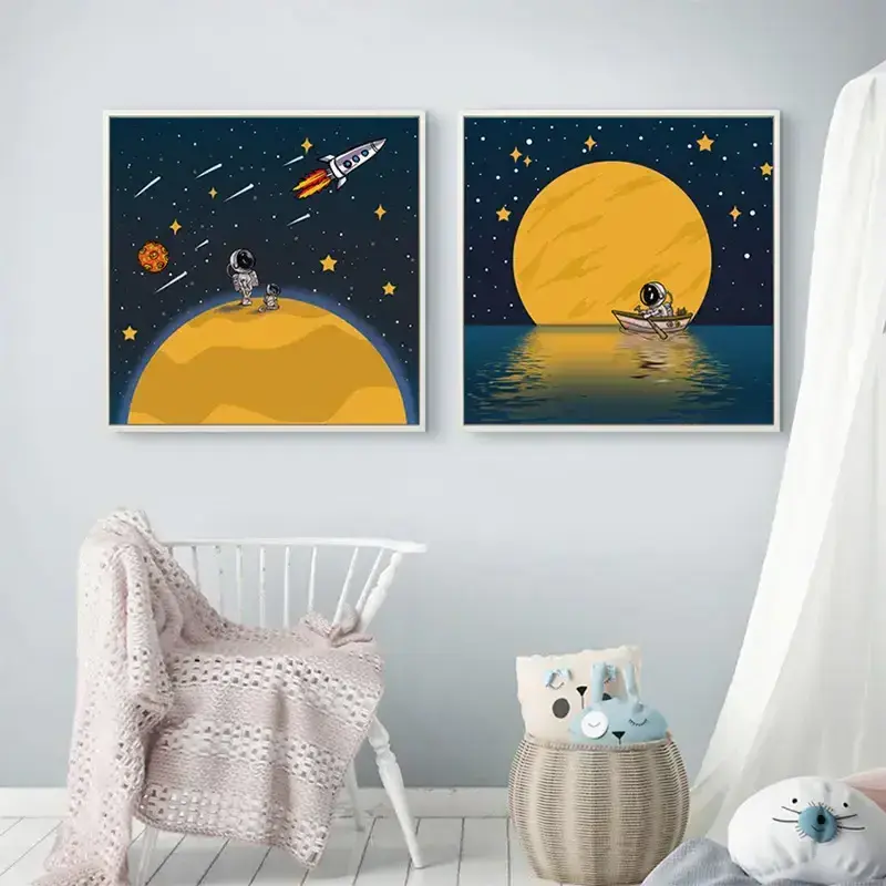 High Quality Children'S Room Bedroom Bedside Mural Space Astronaut Dream Wall Decorative Painting