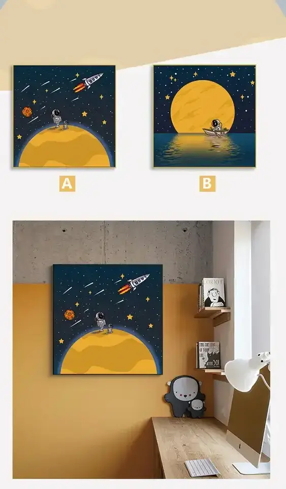 High Quality Children'S Room Bedroom Bedside Mural Space Astronaut Dream Wall Decorative Painting