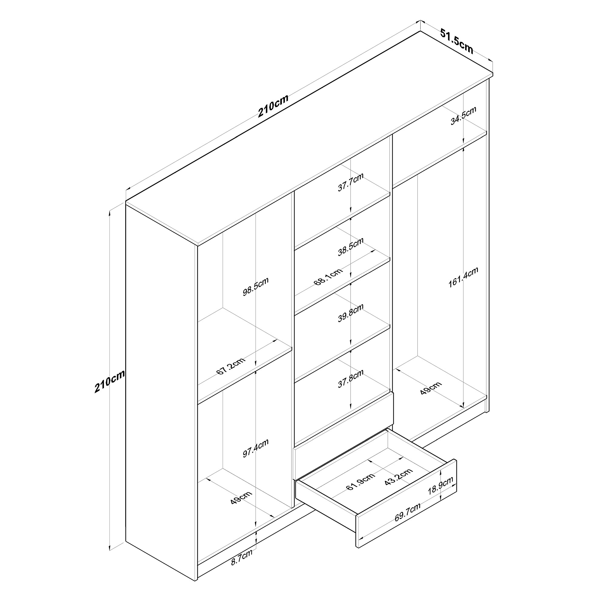 Rani BA111 Wardrobe 6 Doors 2 Drawers Closet Cabinet For Bedroom S-Walnut White Color Cheapest and Practical Wholesale 2324