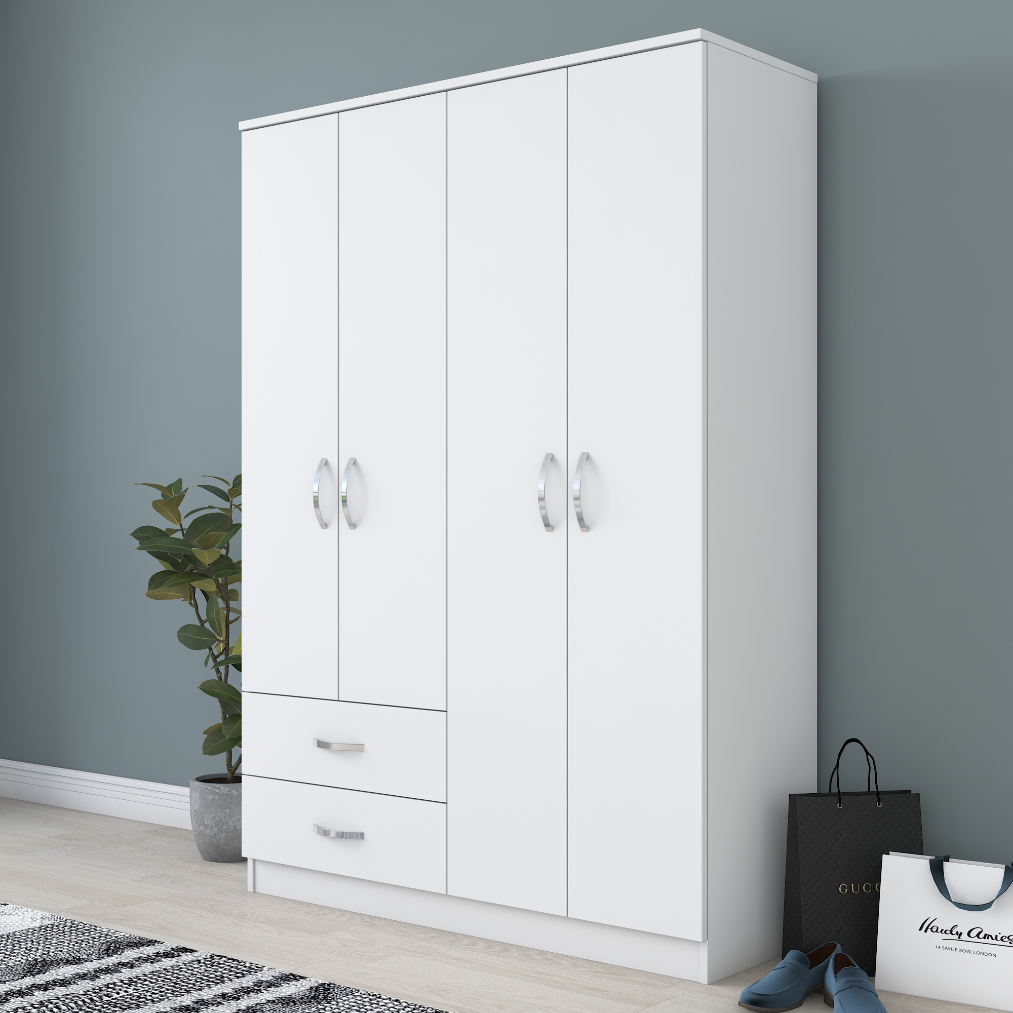 Rani BA101 Wardrobe Cabinet Cupboard Closet With 4 Doors 2 Drawers White Color Good Quality Factory Seller Wholesale 1853