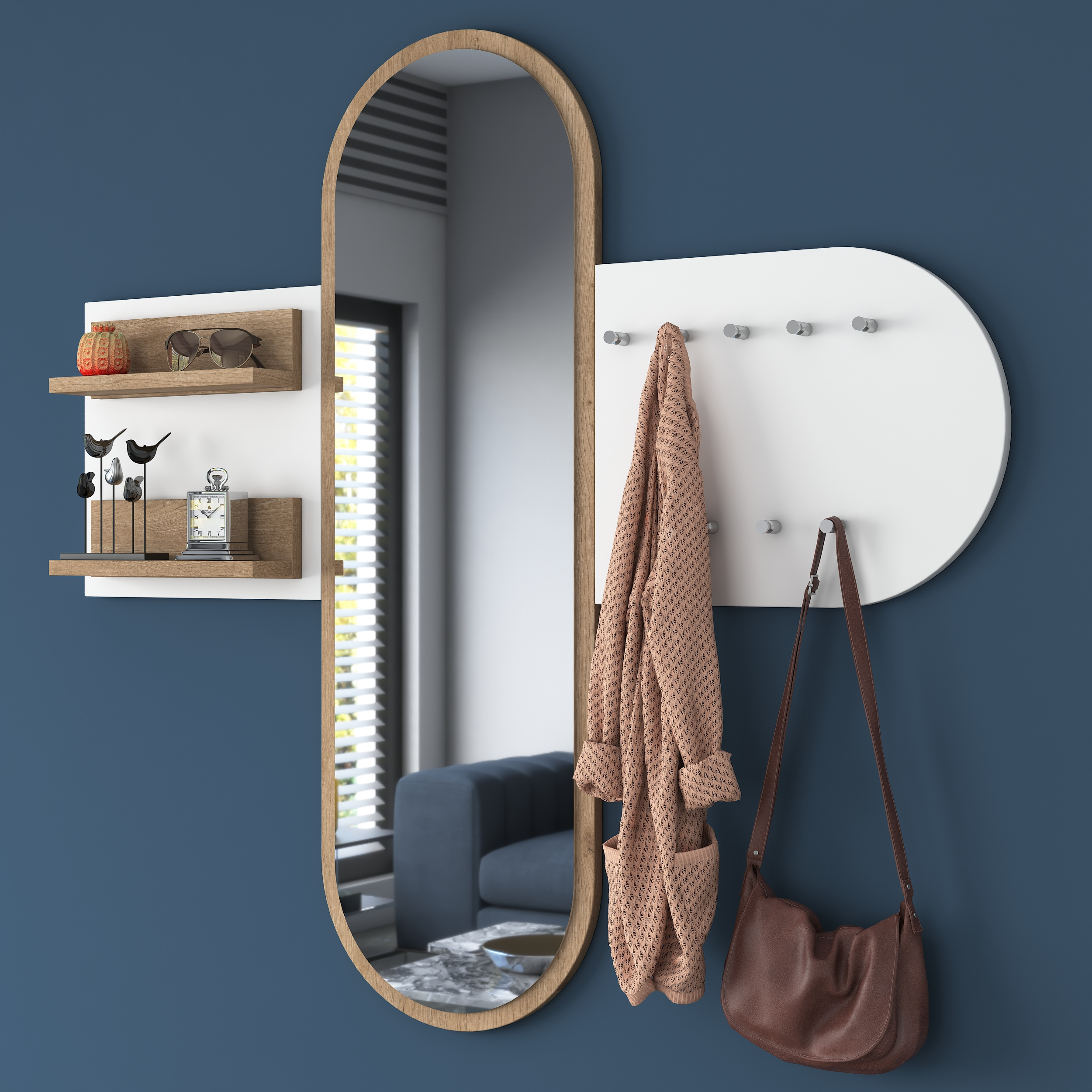 Rani P3 Wall Hanger Coat Rack With Dressing Mirror S-Walnut White Color Best Quality Manufacturer Decorative Wholesale 2445