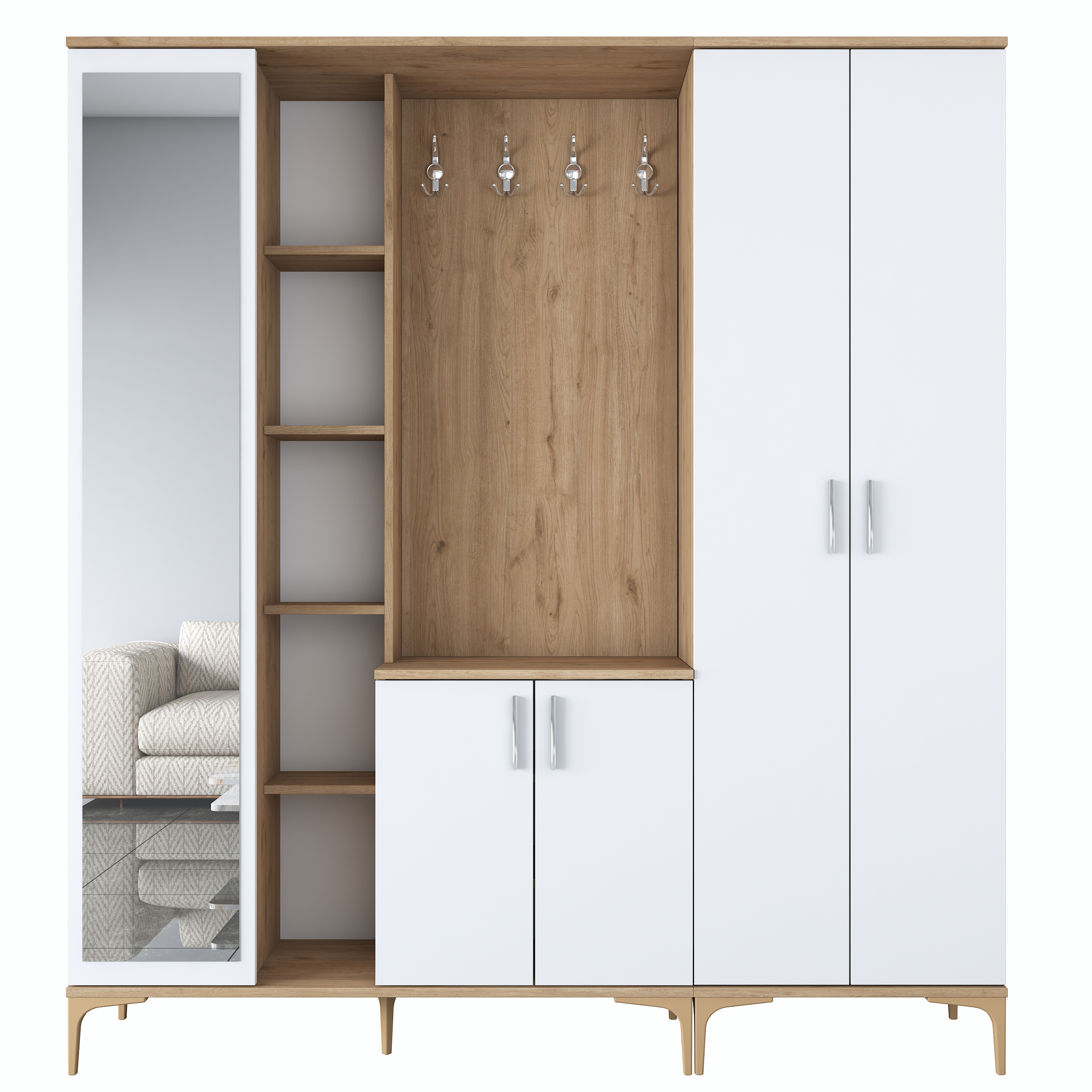 Rani EA131 Coat Rack S-Walnut White Shoe Storage Coat Hanger Cabinet Manufacturer Best Quality Factory Price Wholesale