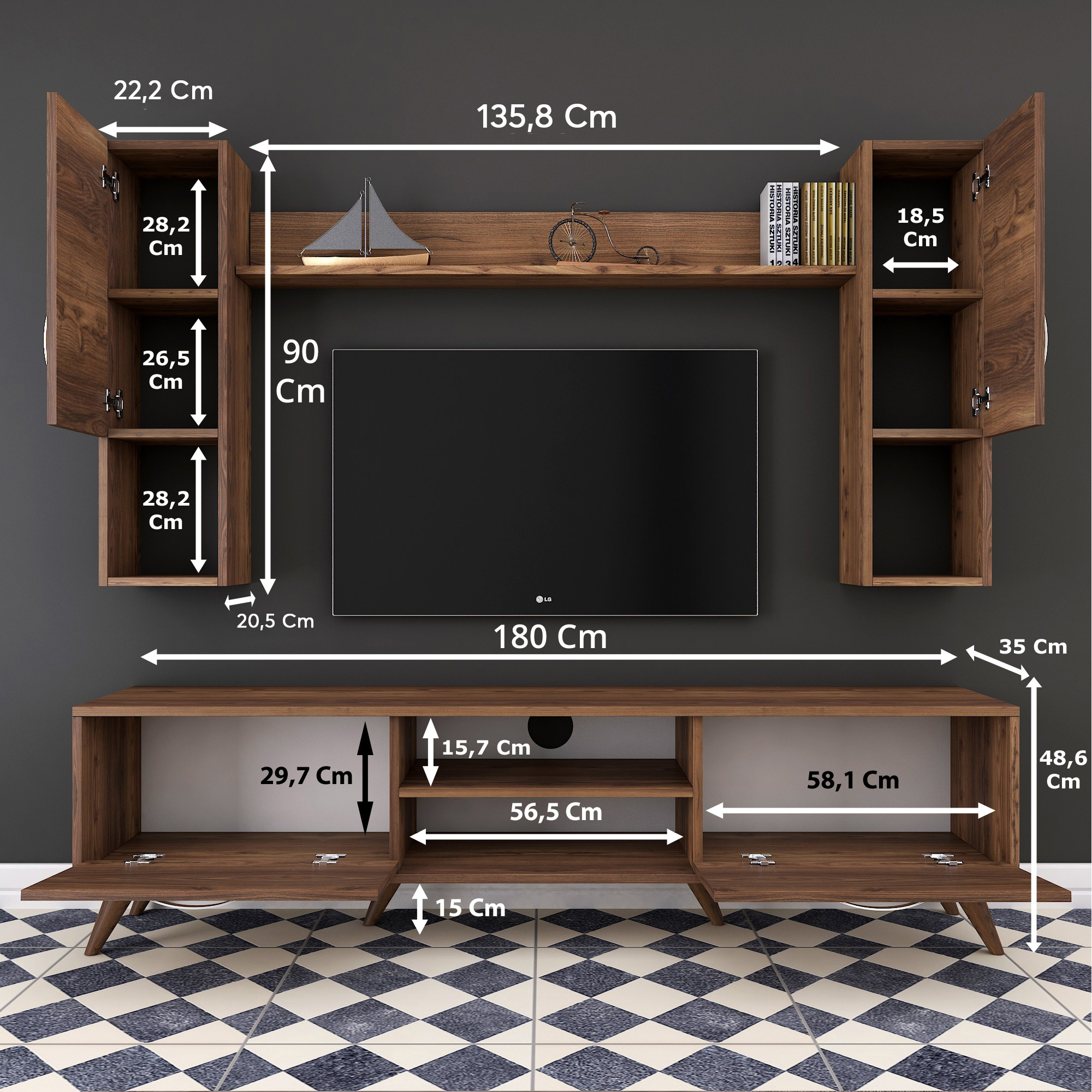 Rani A9 M27 Tv Stand Tv Cabinet Tv Unit With Shelves M-Walnut Color Modern Minimalist Design European Furniture Wholesale 284