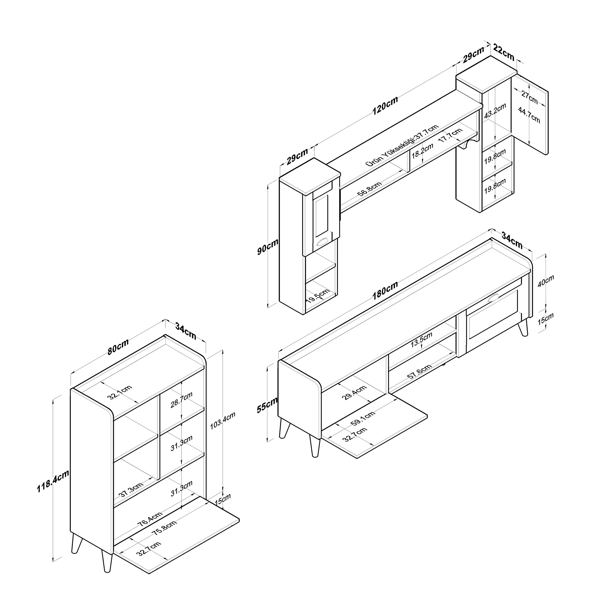 Rani AA101 M4 TV Stand TV Unit TV Cabinet With Bookcase Modern Minimalist White S-Walnut Color Wholesale Furniture 2554