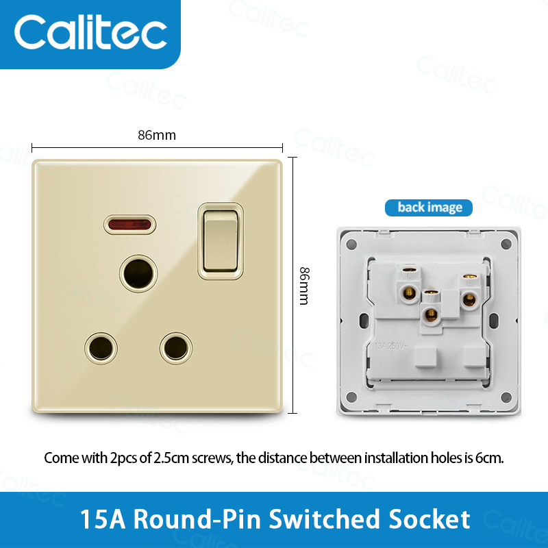 Calitec UK standard Saudi Arabia Acrylic/Tempered glass Round 3 pin 1 GANG wall switch socket factory supply