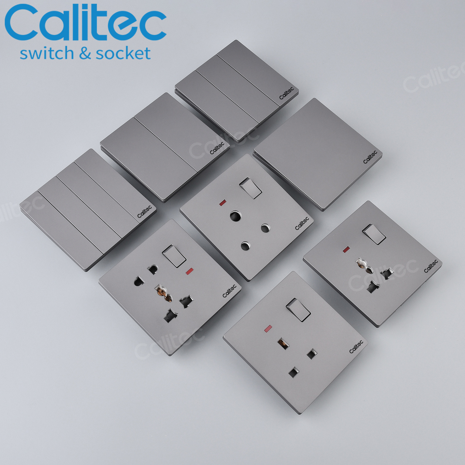 Calitec UK standard Saudi Arabia double socket wall switch socket factory supply