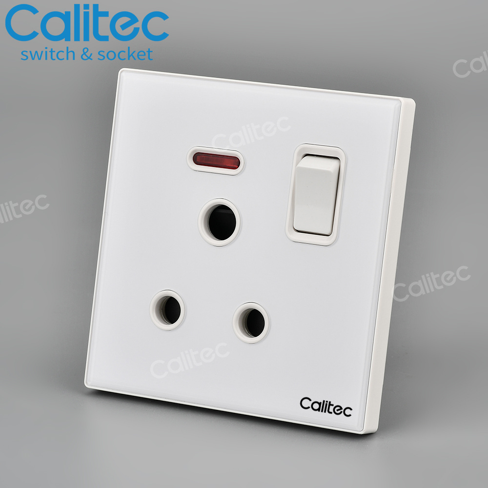 Calitec UK standard Saudi Arabia Acrylic/Tempered glass Round 3 pin 1 GANG wall switch socket factory supply