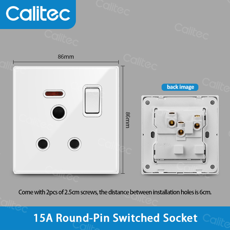 Calitec UK standard Saudi Arabia Acrylic/Tempered glass Round 3 pin 1 GANG wall switch socket factory supply