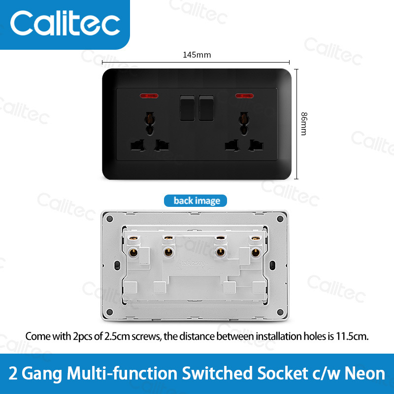 Calitec UK standard Saudi Arabia curve Double Multi 2 GANG wall switch socket factory supply