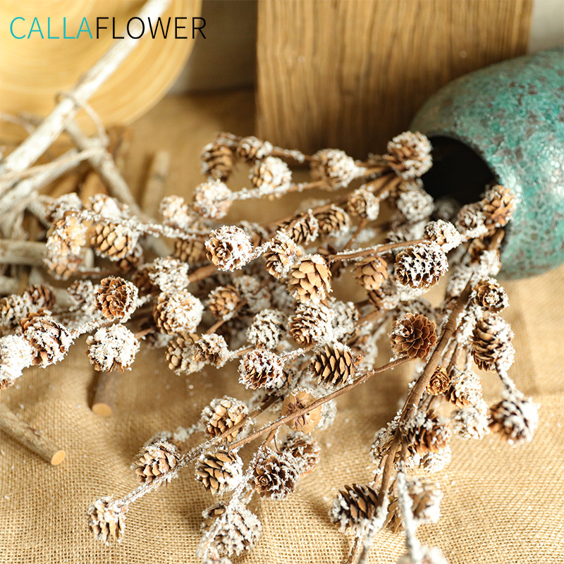 MW61205 Popular Christmas Snow Effect 36 Heads Pineal Branches Dried Pine Fruit For Flower Wall Backdrop