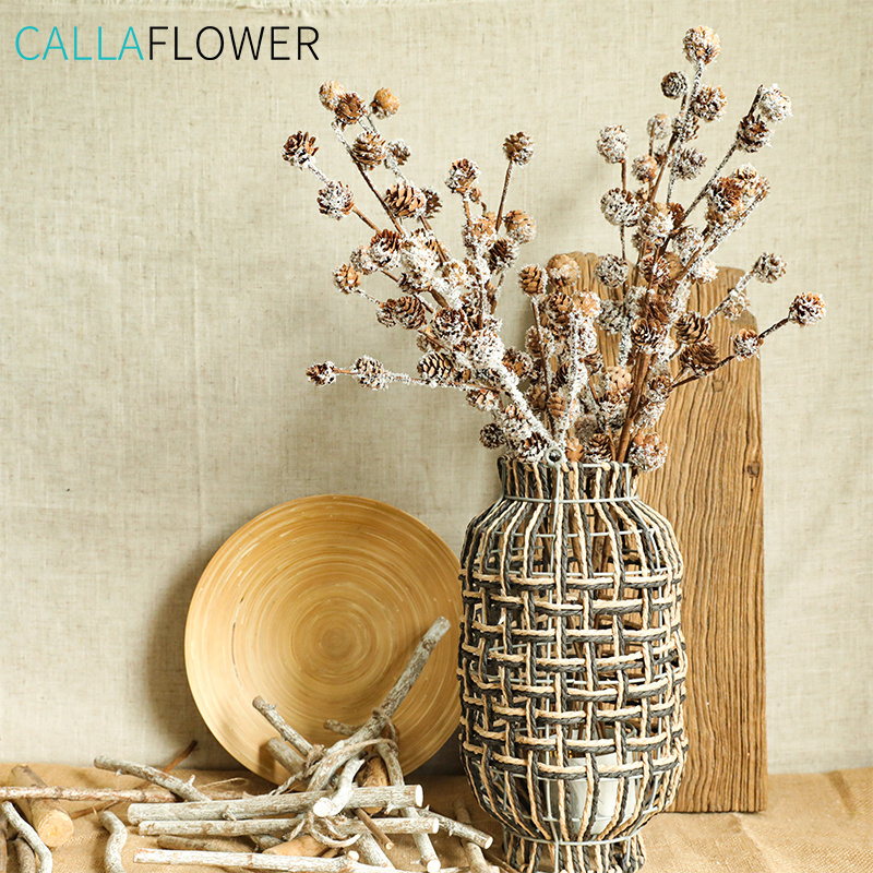 MW61205 Popular Christmas Snow Effect 36 Heads Pineal Branches Dried Pine Fruit For Flower Wall Backdrop