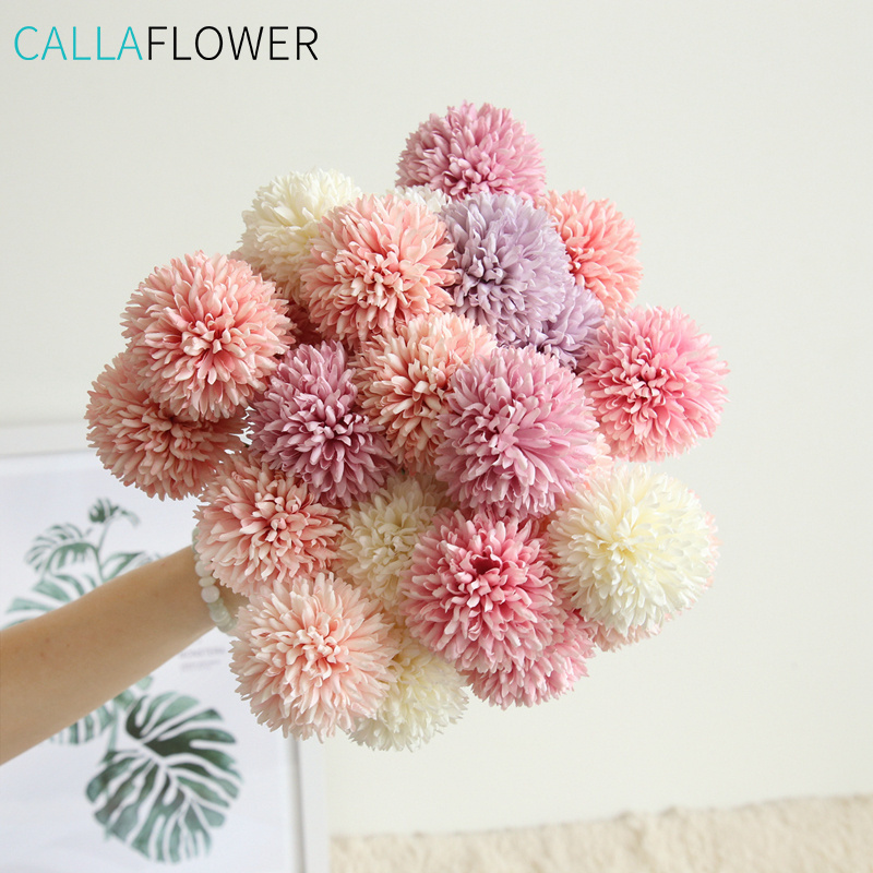 Artificial Ball Flowers Long Stem Beautiful Colorful Dandelion Silk Flower Branch