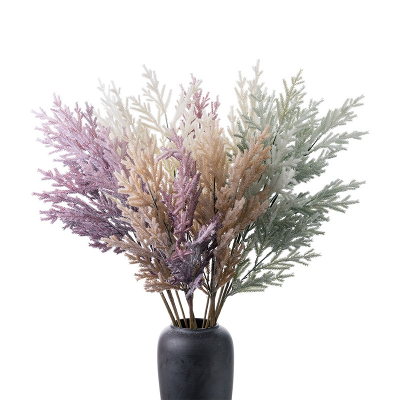 MW09110 Flocked Pine Grass Long Branch Artificial Flower Plant Long Stem for Home Wedding Decoration Party