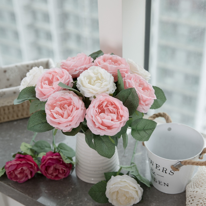 Simulation christmas Single Stem Silk Rose Spray decoration wall artificial flower for wedding