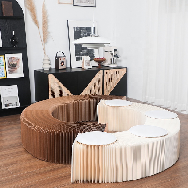 Callfeny 32/42cm 250gsm Paper Bench with PU Pad Accordion Paper Bench Paper Chair Foldable Furniture Home Decoration