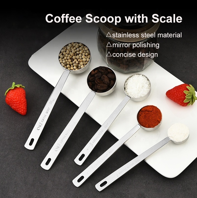 silver Golden Metal Measuring Scoop Multi Sizes 30ML Stainless Steel Long Handle Kitchen Baking Milk Coffee Teaspoons