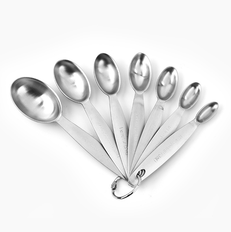 Clear Scales Customized Oval Shape 7PC Stainless Steel Measuring Spoons Set Metal Kitchen Baking Cooking Spoons