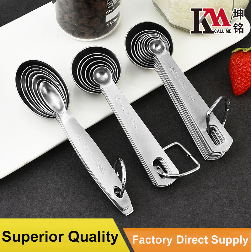 Clear Scales Customized Oval Shape 7PC Stainless Steel Measuring Spoons Set Metal Kitchen Baking Cooking Spoons