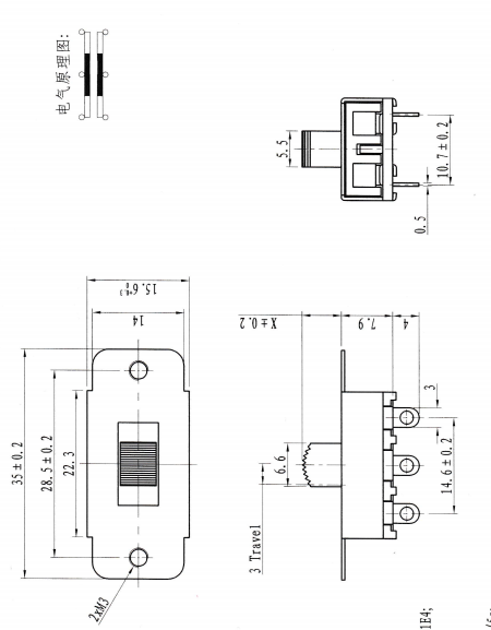 SS-23F56-01 10A 12VDC mini micro slide switches 3pin sliding door switch