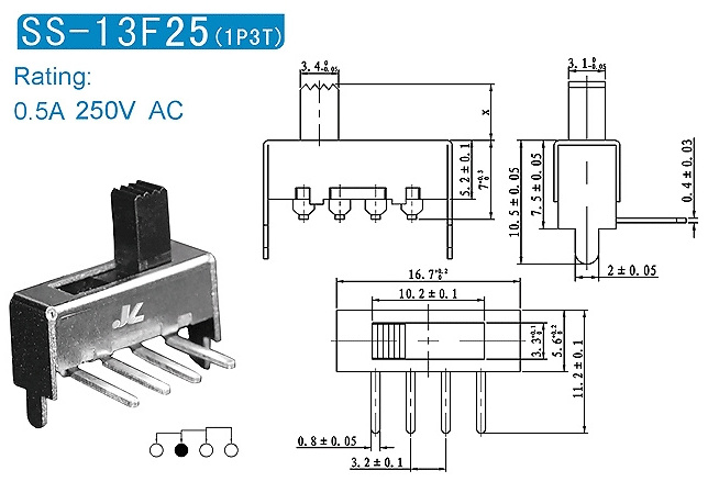 SS-13F25 0.5A 250V aluminum 3 position waterproof subminiature toggle switch for cars