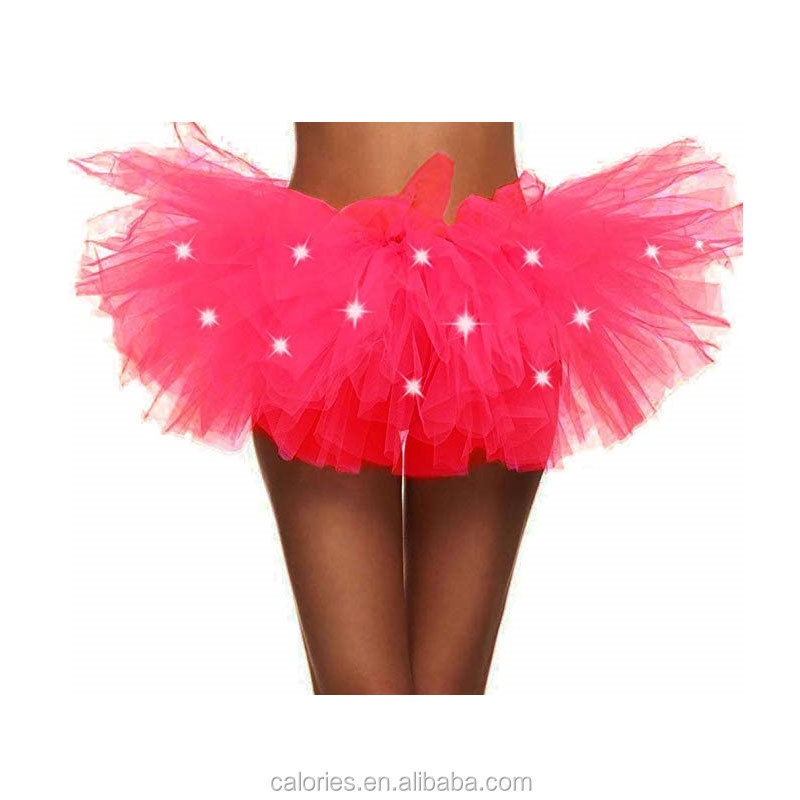 Hot Selling Girls Adult 5Layers LED Light Pettiskirt Tutu Skirt